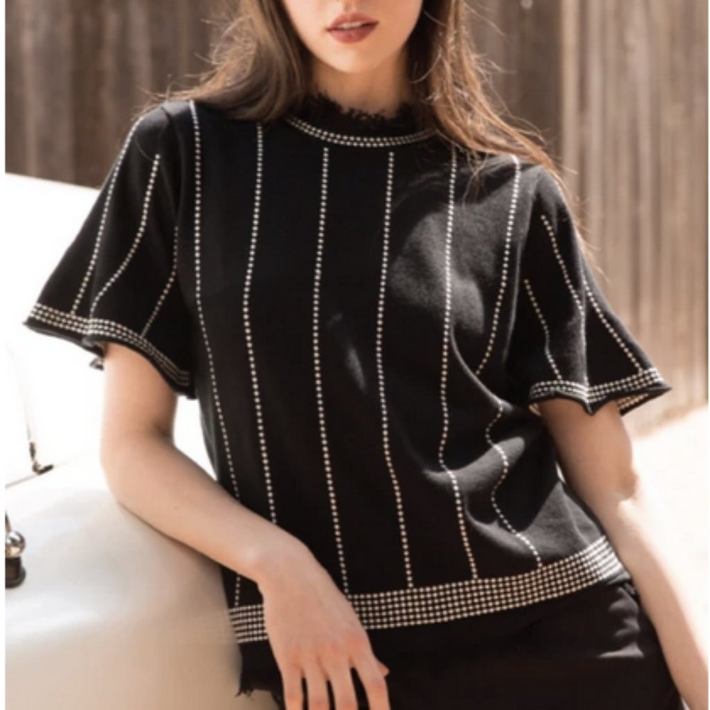 🥳HP🥳THML Black Short Sleeve White Dots Tassels L